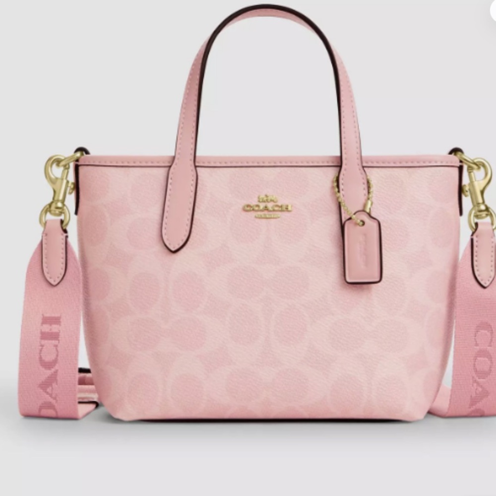 Coach City Mini Tote Bag In Signature Canvas Powder Pink